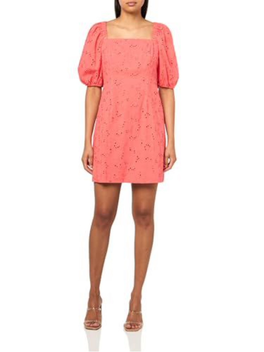 Anne Klein Square Neck Eyelet Puff Sleeve Short Dress Sea Coral-NWT- Size 6